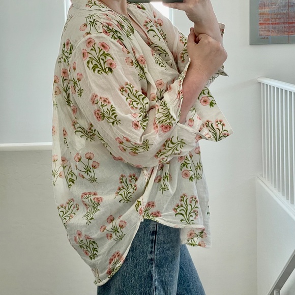 Arianna Floral Flower Oversized Collared Hipster Boho Vaca Beach Hip Blouse - Picture 6 of 10